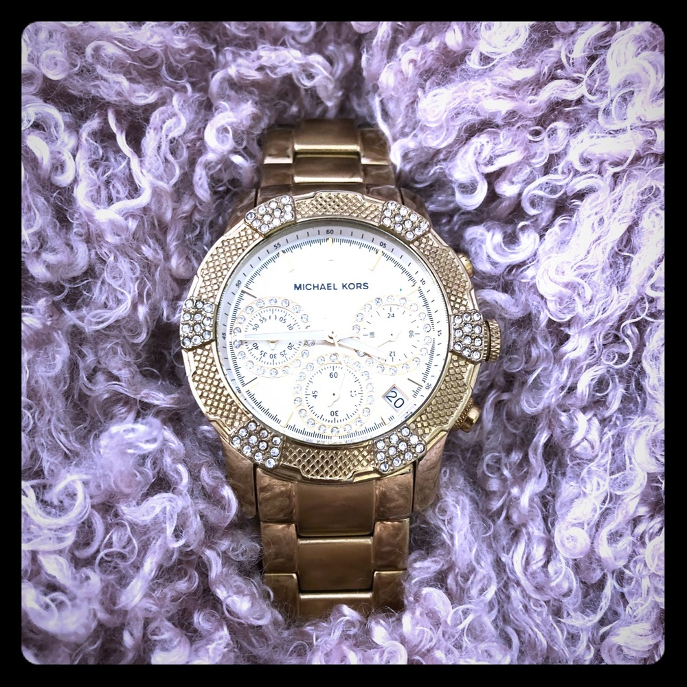 Gold Michael Kors bling big face watch.